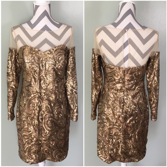 Last Chance!! BADGLEY MISCHKA Gold Sequin Formal Party Dress NEW - Picture 2 of 7